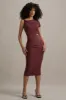 Calliope | Burgundy Cut-Out Gathered Midi Dress sold by Club L London