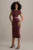 Calliope | Burgundy Cut-Out Gathered Midi Dress sold by Club L London