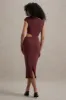 Calliope | Burgundy Cut-Out Gathered Midi Dress sold by Club L London
