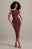 Calliope | Burgundy Cut-Out Gathered Midi Dress sold by Club L London