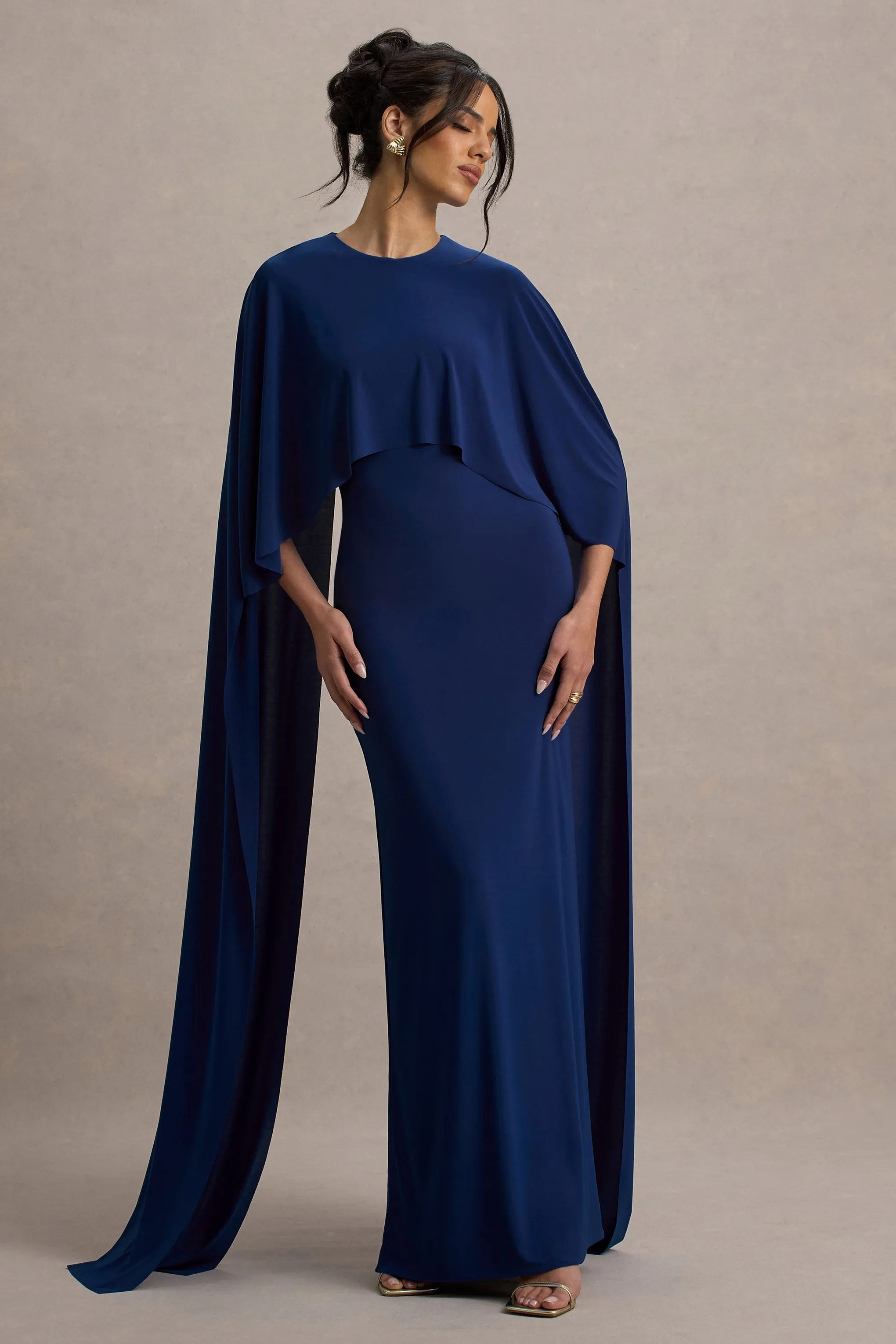 Padma | Blue Draped Maxi Dress With Cape Sleeves sold by Club L London product image thumbnail 4