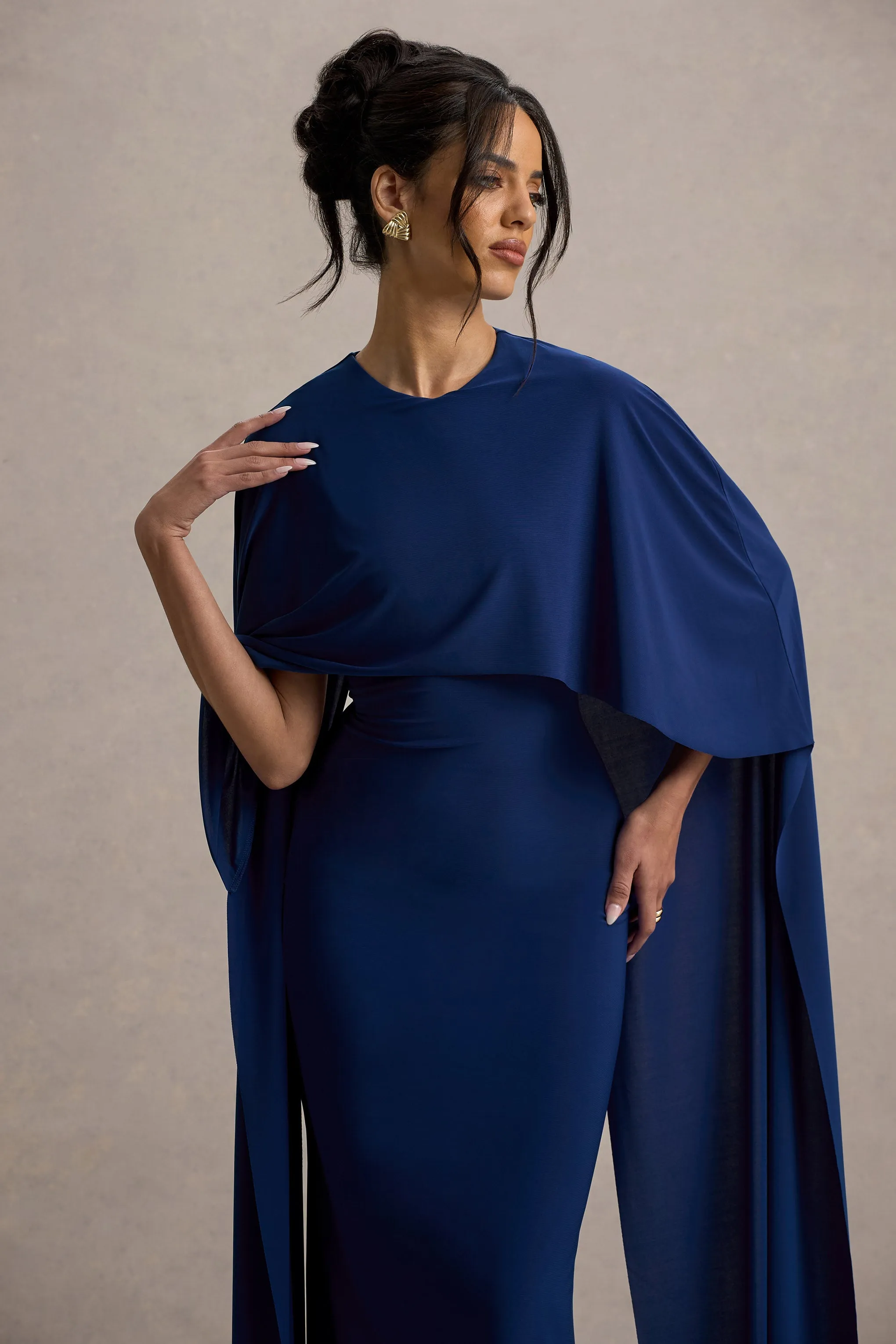 Padma | Blue Draped Maxi Dress With Cape Sleeves sold by Club L London product image thumbnail 3