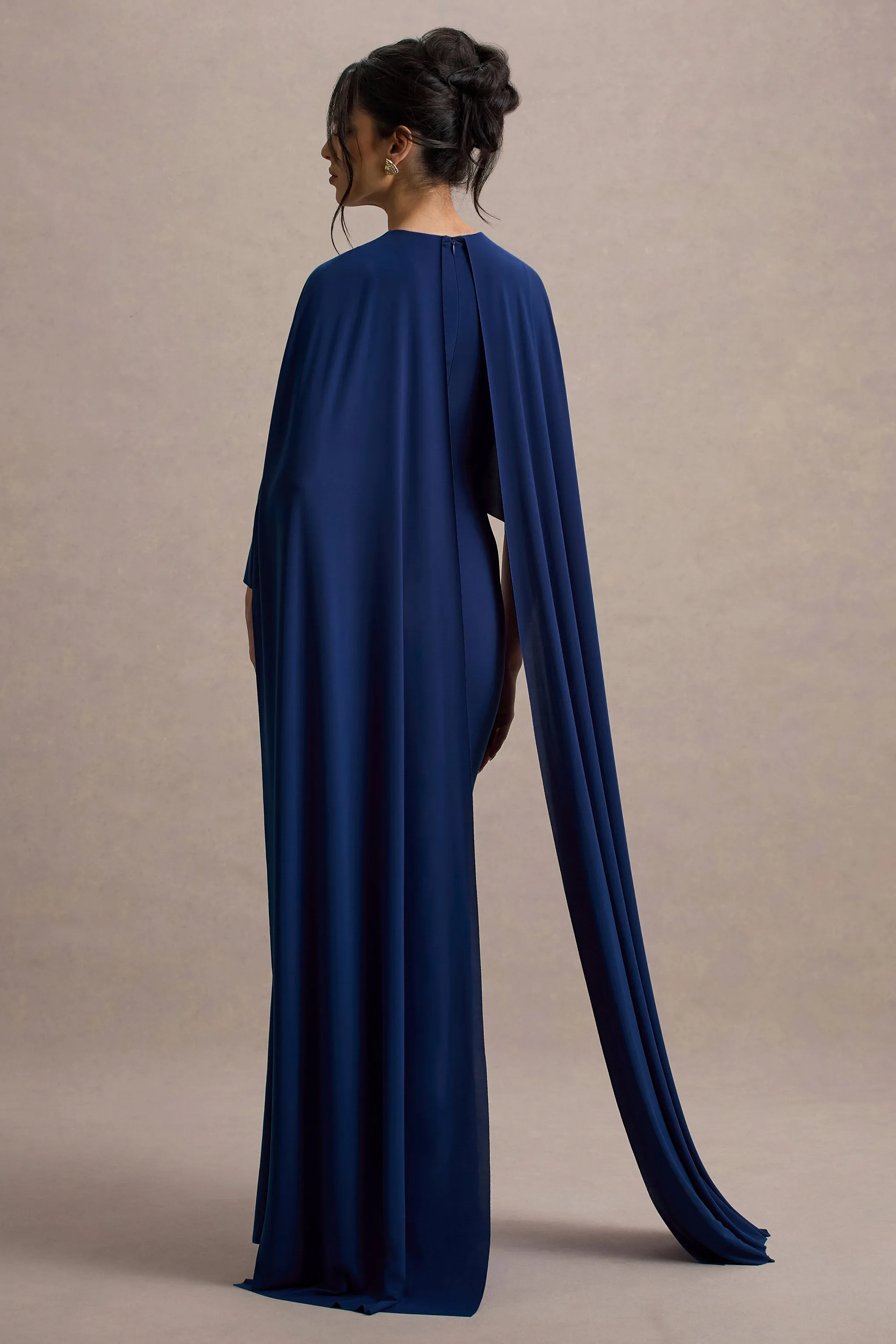 Padma | Blue Draped Maxi Dress With Cape Sleeves sold by Club L London product image thumbnail 2