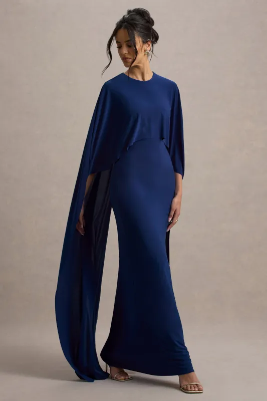 Padma | Blue Draped Maxi Dress With Cape Sleeves sold by Club L London
