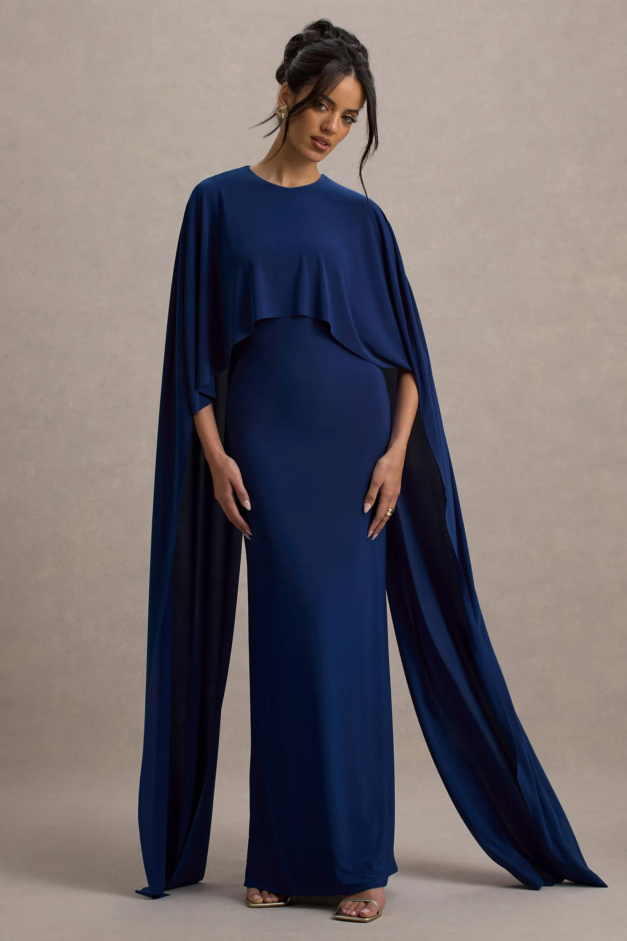Padma | Blue Draped Maxi Dress With Cape Sleeves sold by Club L London product image thumbnail 5