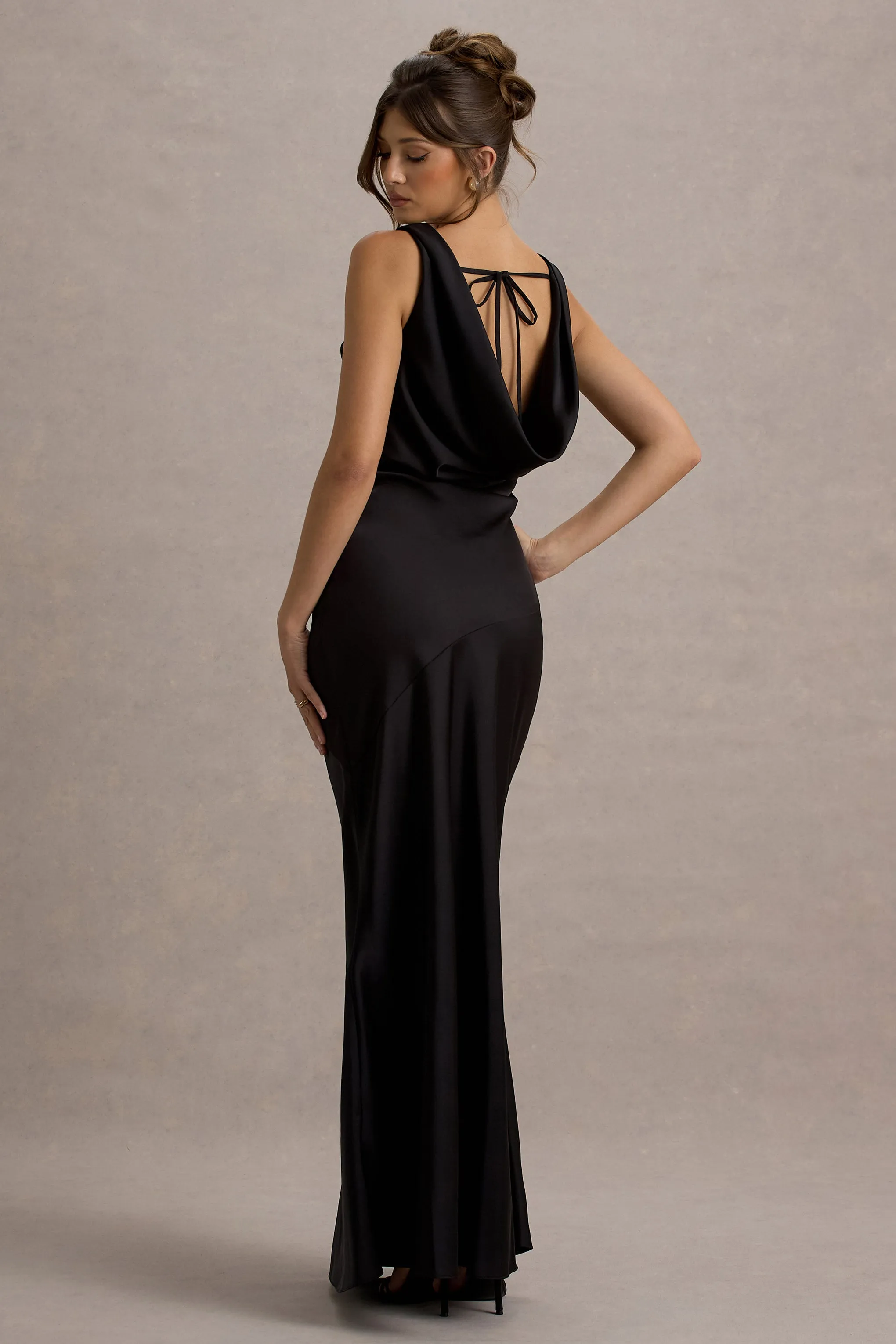 Alesso | Black Satin Cowl-Neck Maxi Dress sold by Club L London product image thumbnail 2
