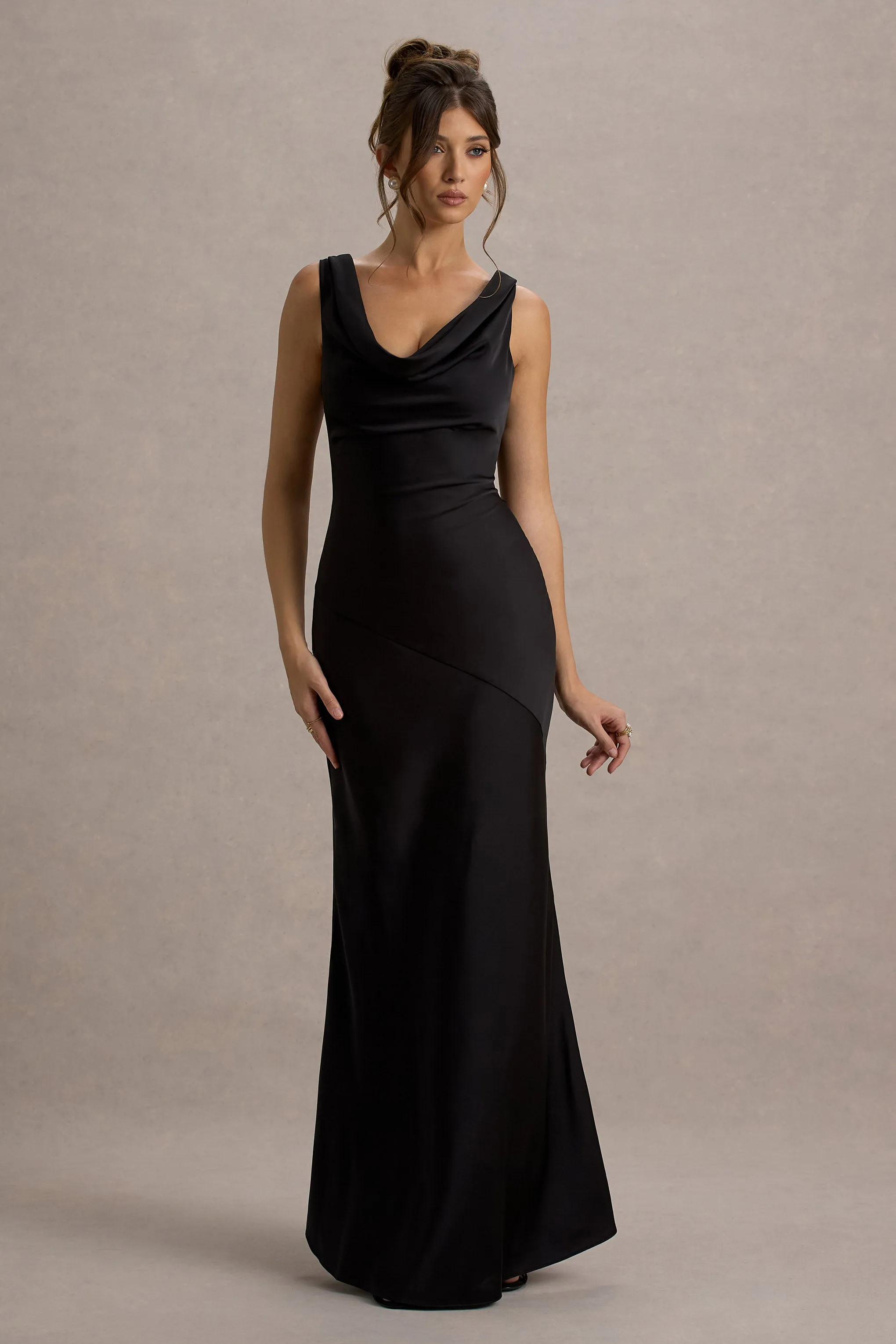 Alesso | Black Satin Cowl-Neck Maxi Dress sold by Club L London product image thumbnail 4