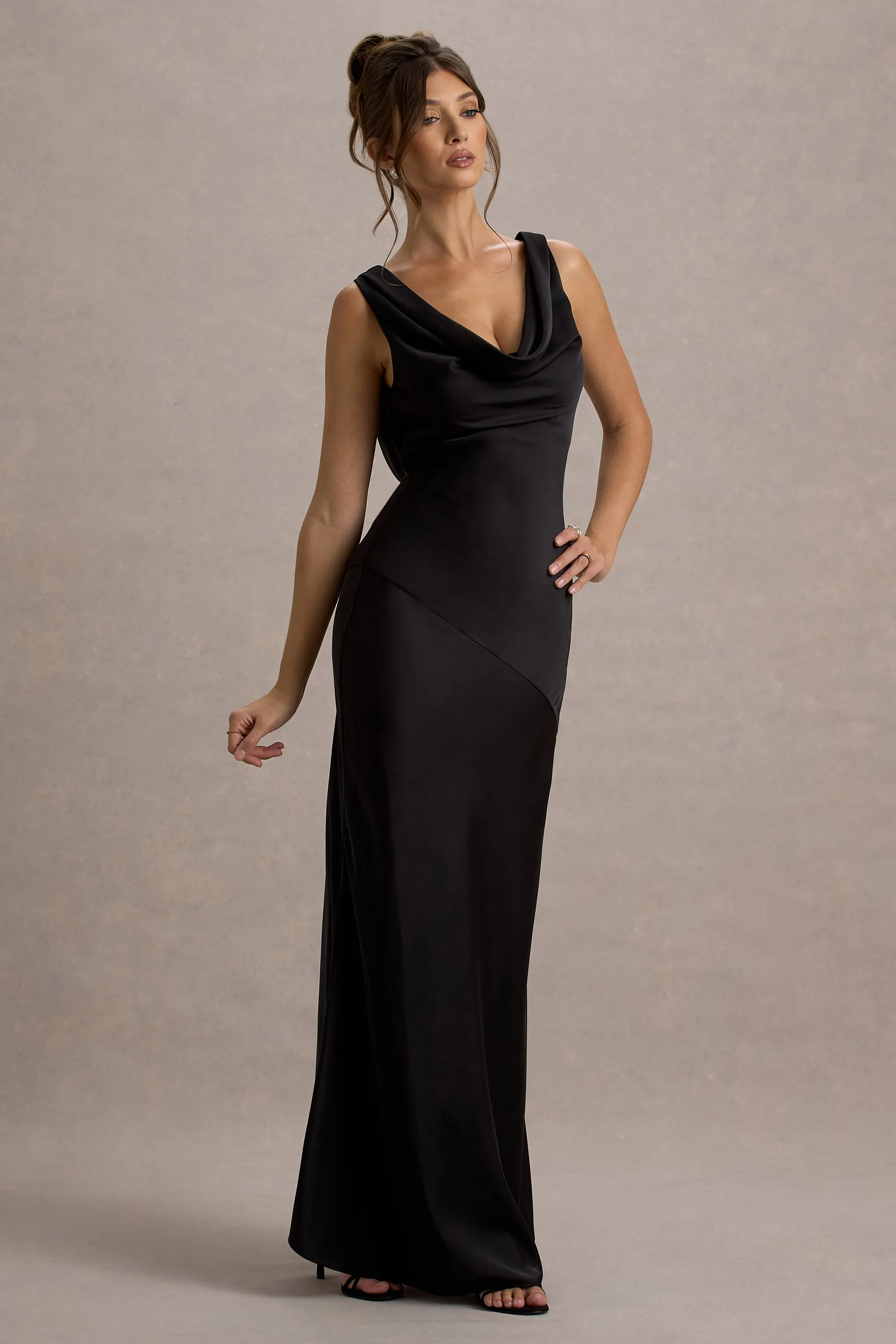 Alesso | Black Satin Cowl-Neck Maxi Dress sold by Club L London product image thumbnail 5