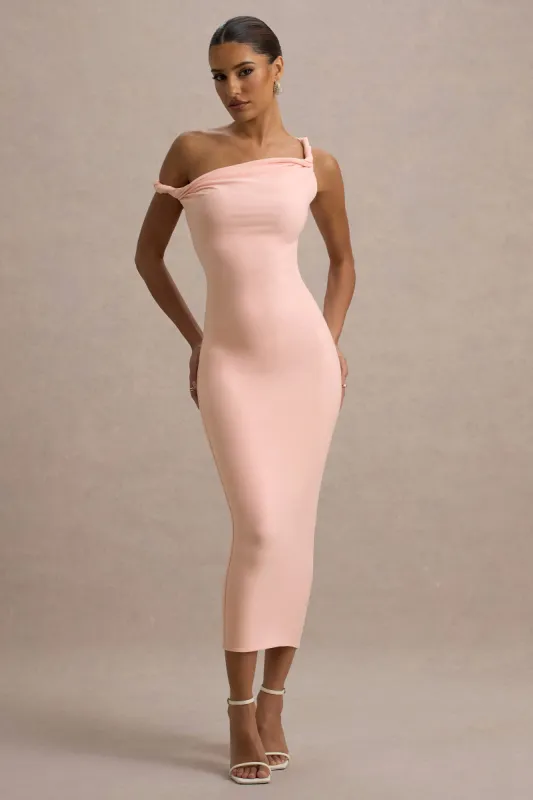 Salome | Pink Twisted Asymmetric Midi Dress sold by Club L London