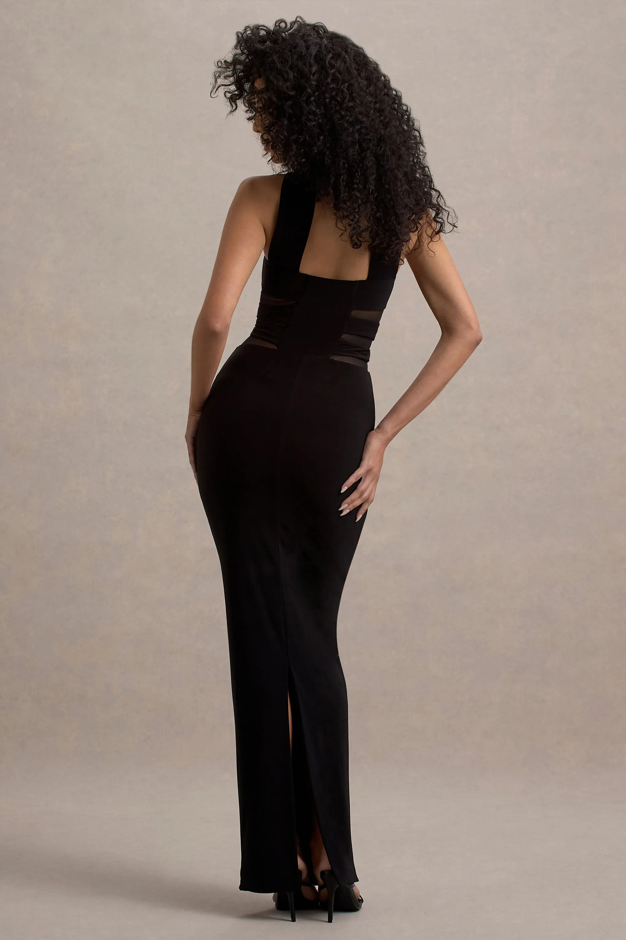 Gaia | Black High-Neck Cut-Out Maxi Dress sold by Club L London product image thumbnail 2