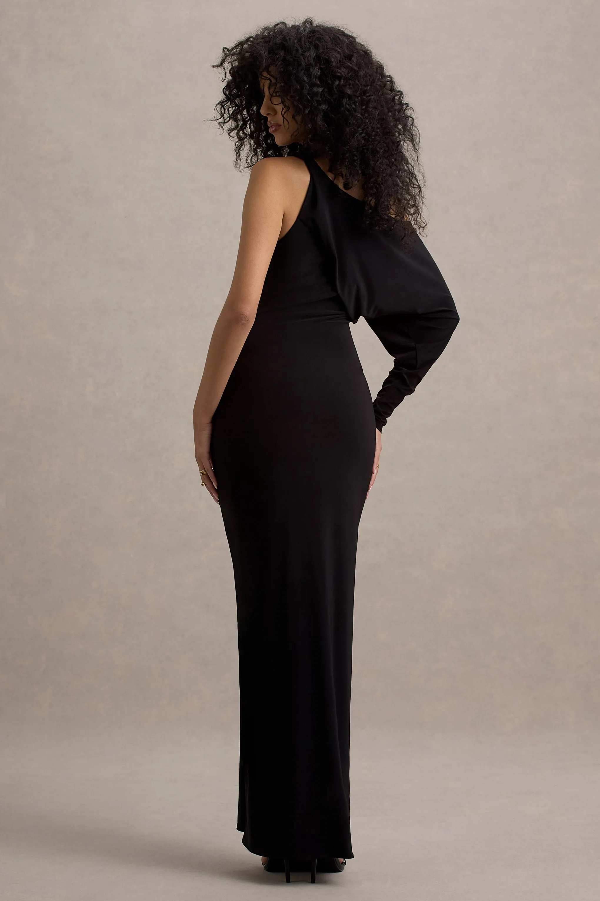 Floria | Black Draped One-Sleeve Maxi Dress sold by Club L London product image thumbnail 2