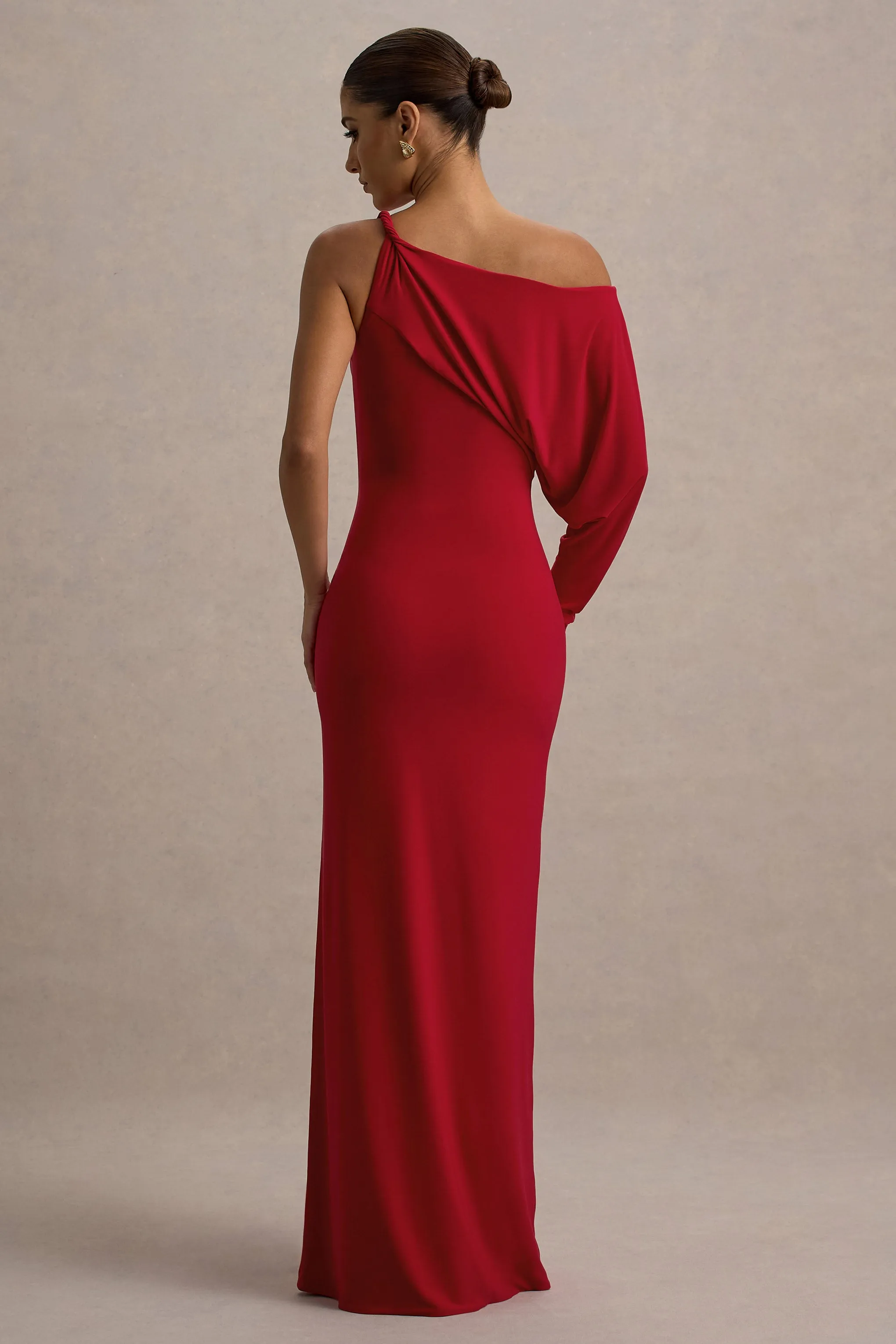 Floria | Red Draped One-Sleeve Maxi Dress sold by Club L London product image thumbnail 2