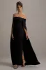 Genovia | Black Bardot Cape Maxi Dress sold by Club L London