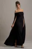 Genovia | Black Bardot Cape Maxi Dress sold by Club L London