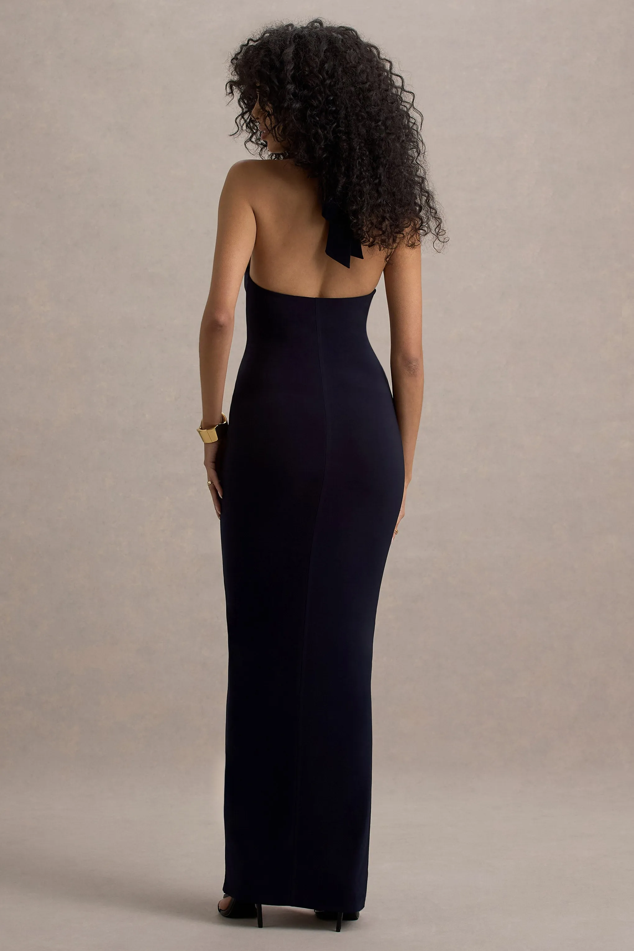 Sable | Navy Halter-Neck Twist Maxi Dress sold by Club L London product image thumbnail 2