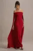 Genovia | Red Bardot Cape Maxi Dress sold by Club L London