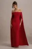 Genovia | Red Bardot Cape Maxi Dress sold by Club L London