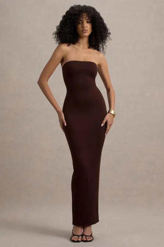 Angelie | Brown Bandeau Bodycon Maxi Dress sold by Club L London