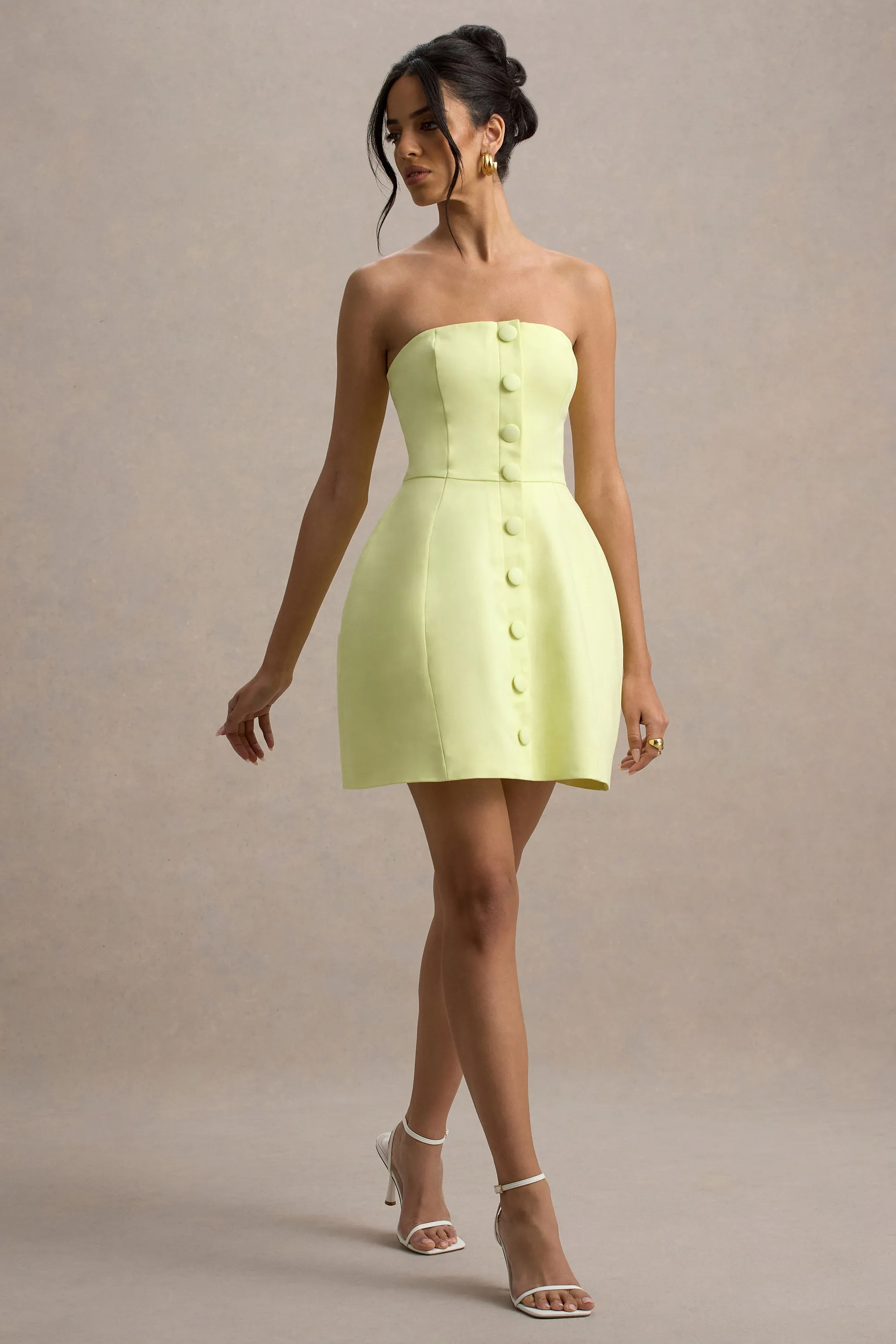Anniston | Lemon Bandeau Tailored Button Mini Dress sold by Club L London product image thumbnail 4