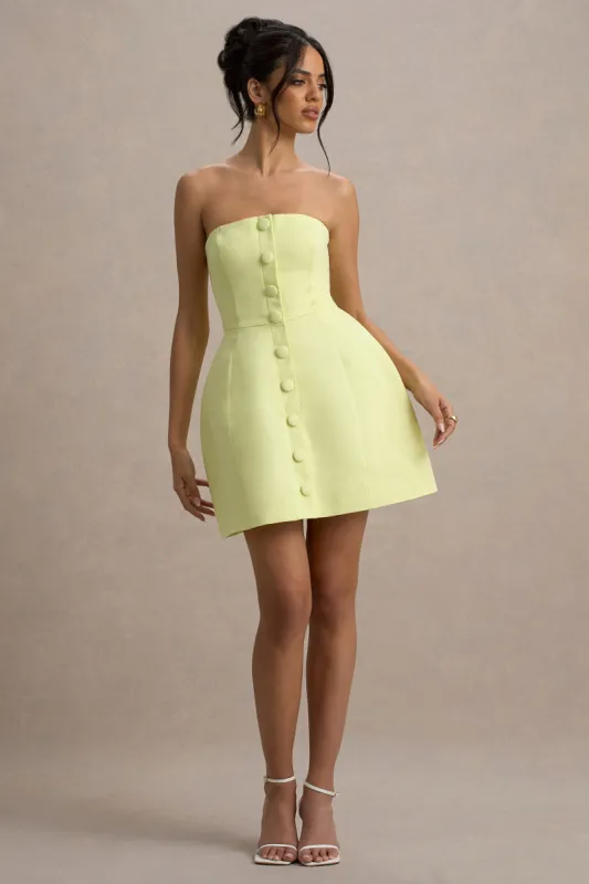 Anniston | Lemon Bandeau Tailored Button Mini Dress sold by Club L London