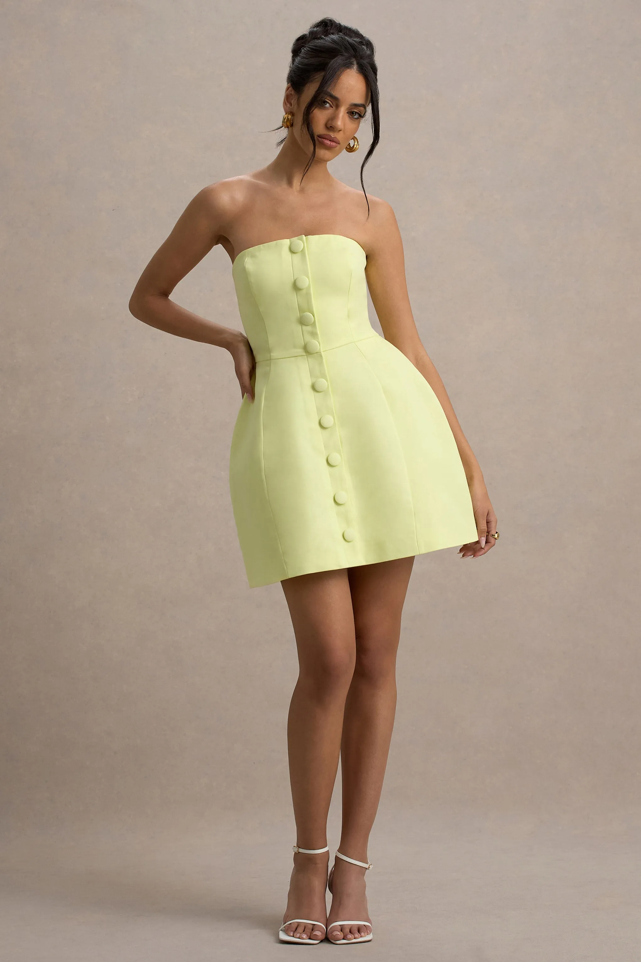 Anniston | Lemon Bandeau Tailored Button Mini Dress sold by Club L London product image thumbnail 2