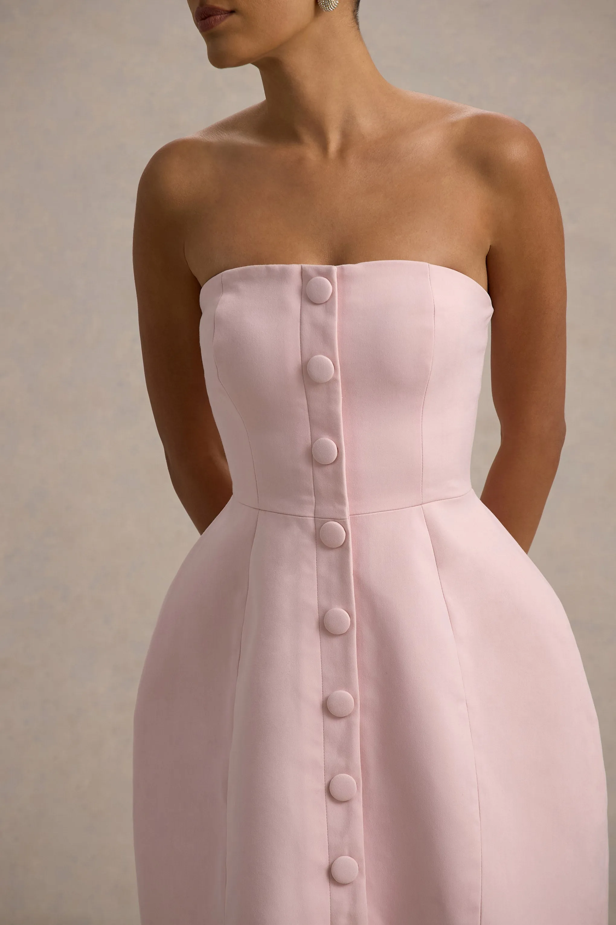 Anniston | Pink Bandeau Tailored Button Mini Dress sold by Club L London product image thumbnail 3