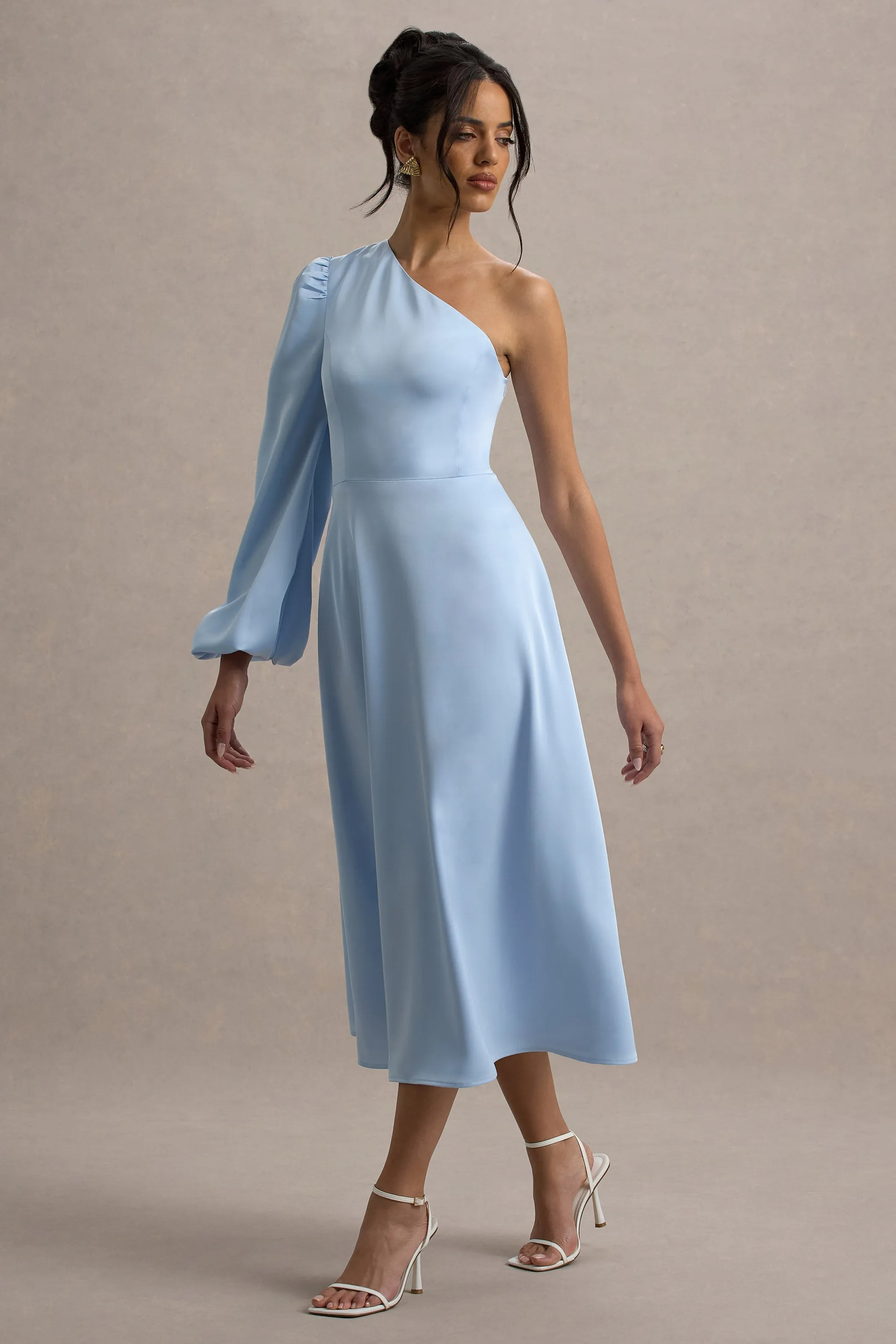 Haila | Powder Blue Satin One-Shoulder Maxi Dress sold by Club L London product image thumbnail 5