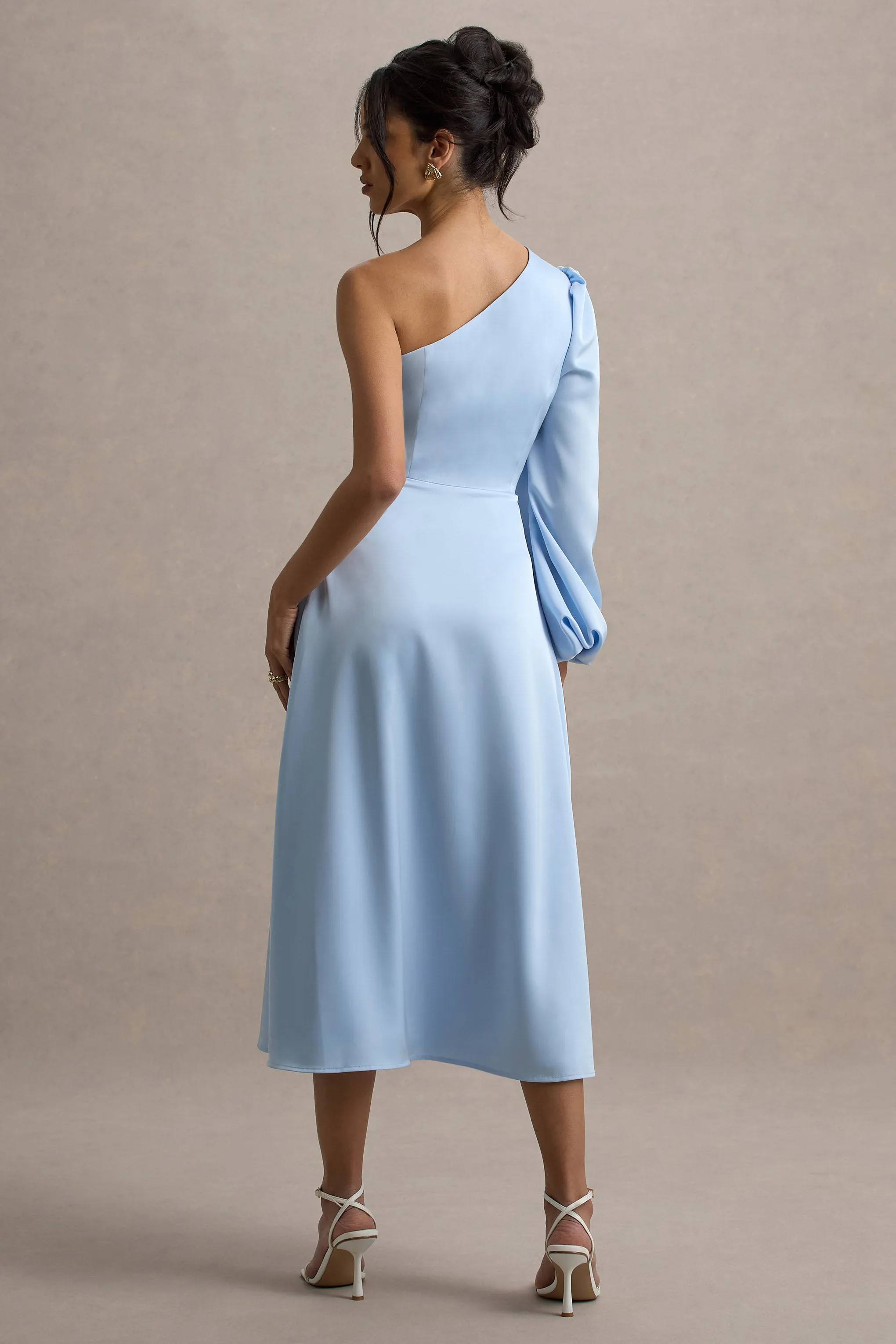Haila | Powder Blue Satin One-Shoulder Maxi Dress sold by Club L London product image thumbnail 2