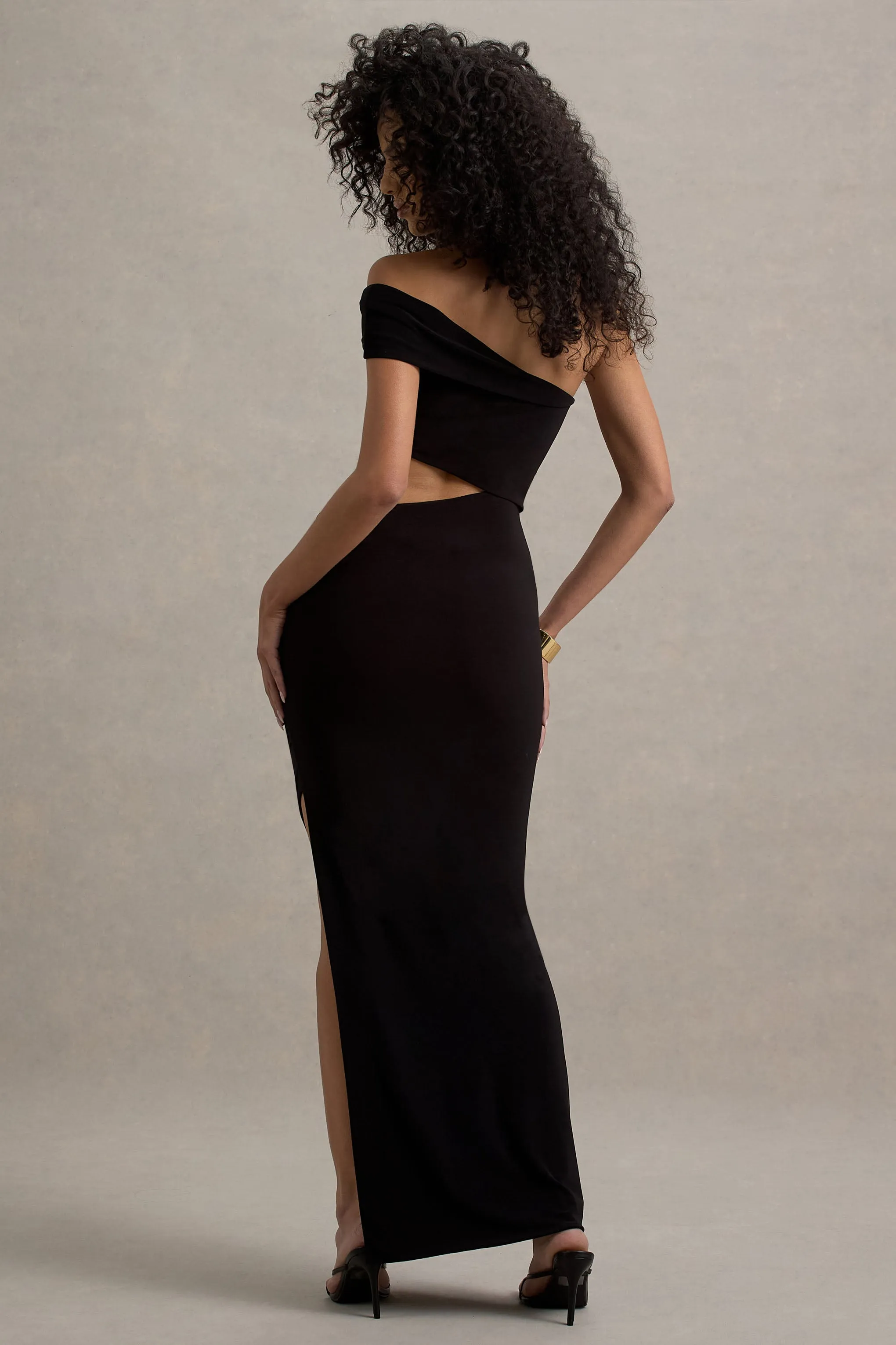Milos | Black One-Shoulder Cut-Out Maxi Dress With Split sold by Club L London product image thumbnail 2