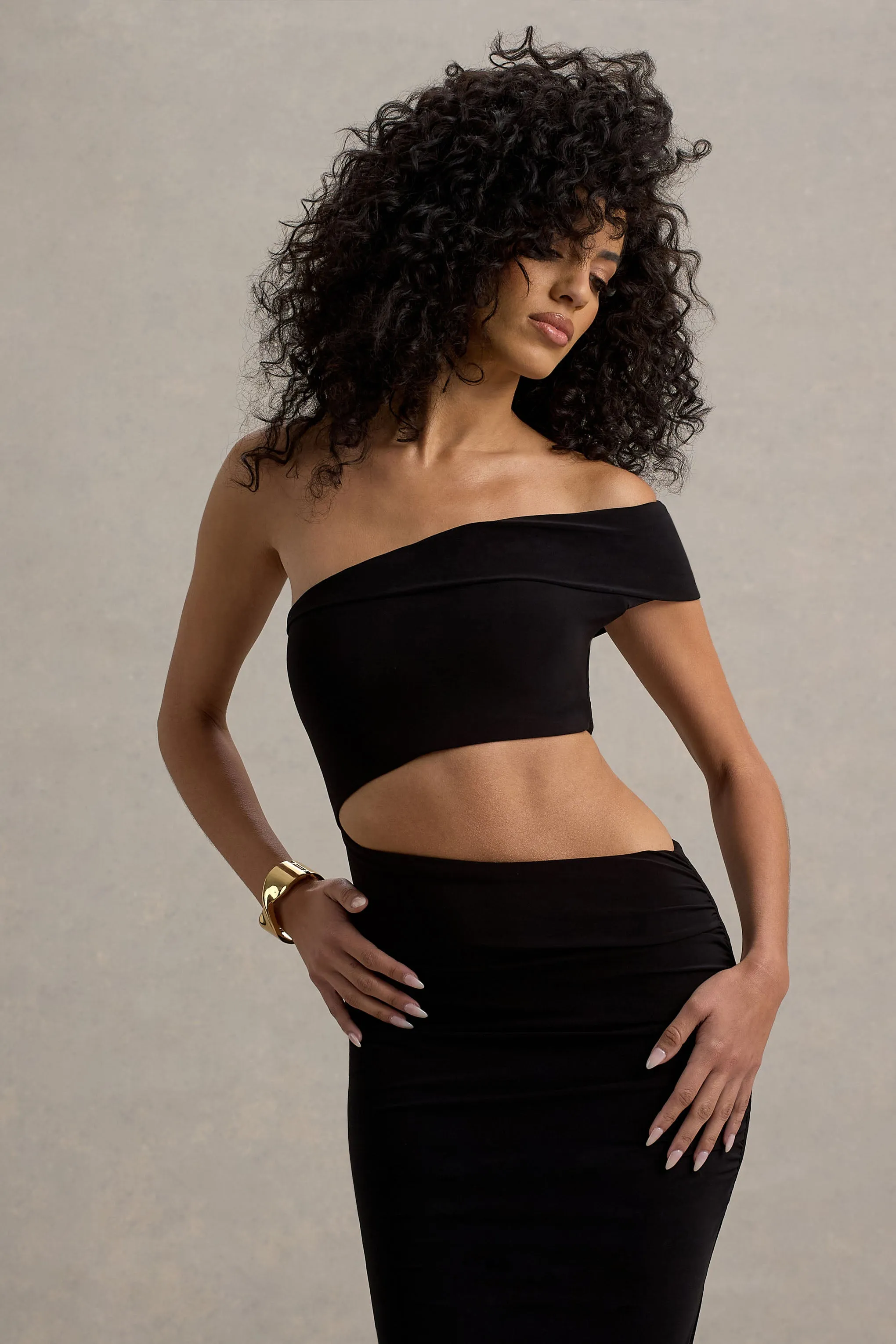 Milos | Black One-Shoulder Cut-Out Maxi Dress With Split sold by Club L London product image thumbnail 3