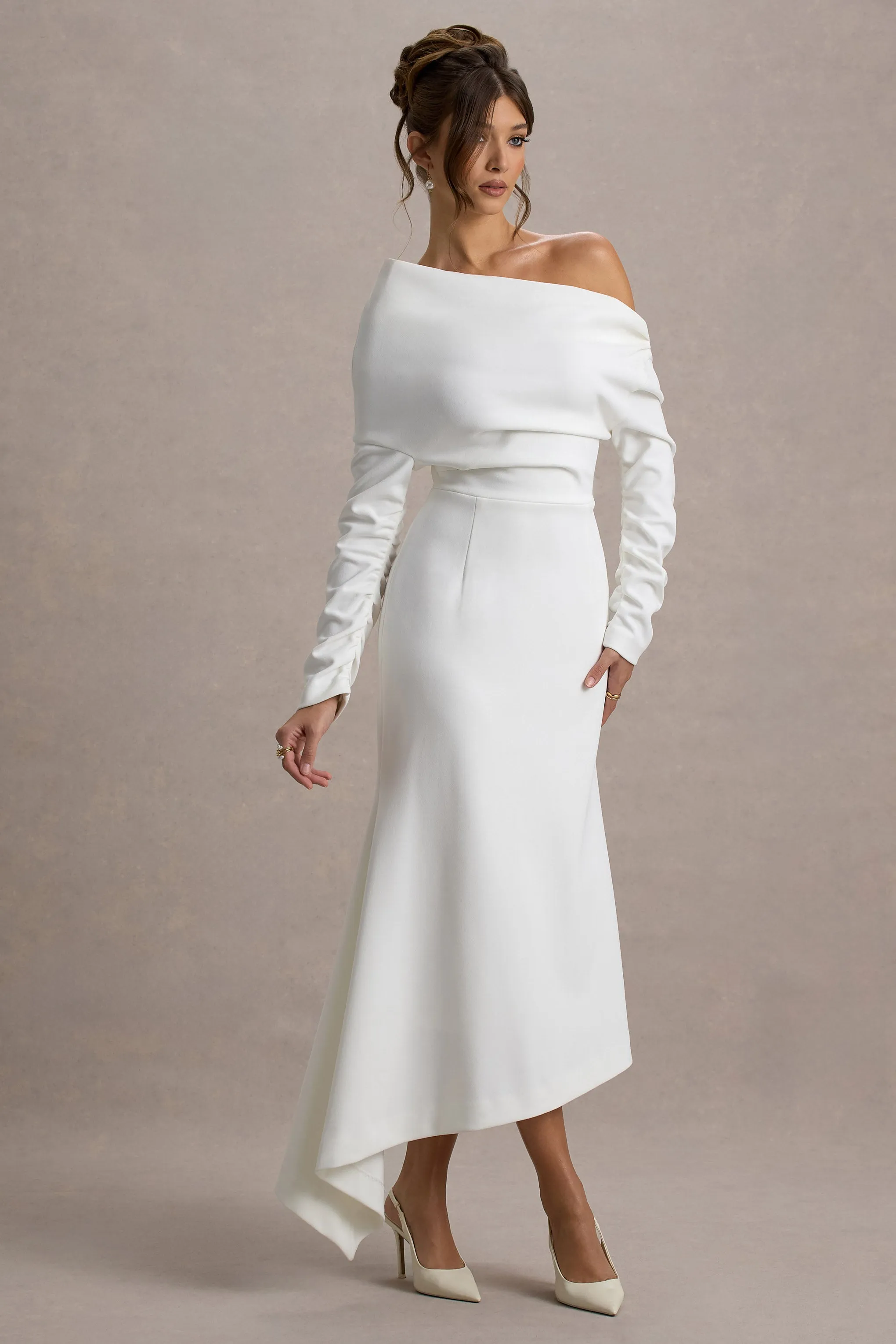 Lou | White One-Shoulder Asymmetric Maxi Dress sold by Club L London product image thumbnail 5
