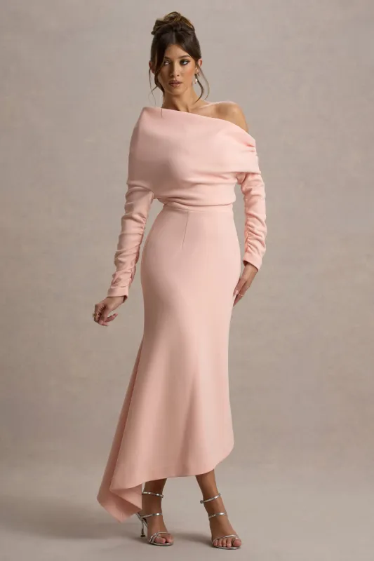 Lou | Pink One-Shoulder Asymmetric Maxi Dress sold by Club L London