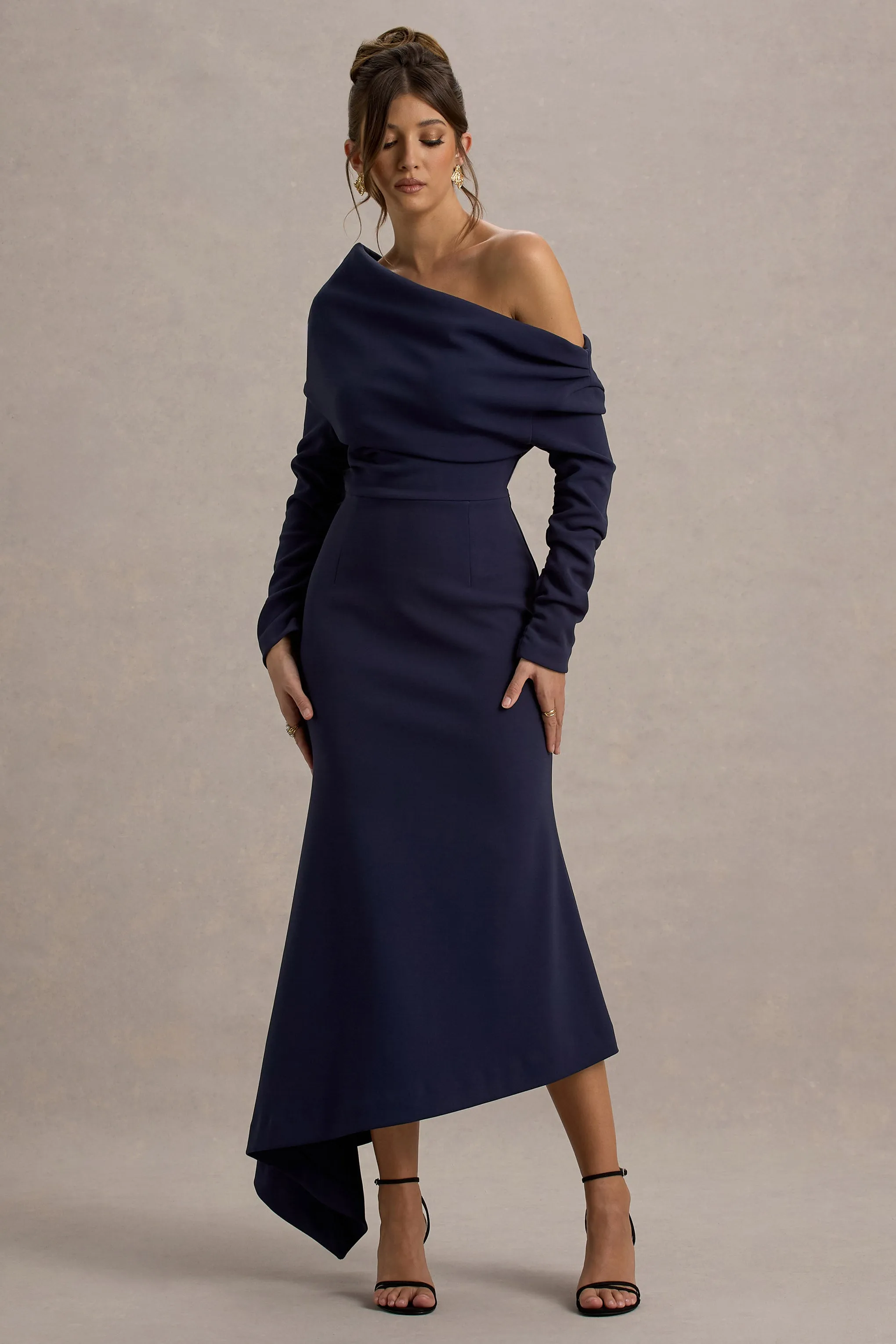 Lou | Navy One-Shoulder Asymmetric Maxi Dress sold by Club L London product image thumbnail 5