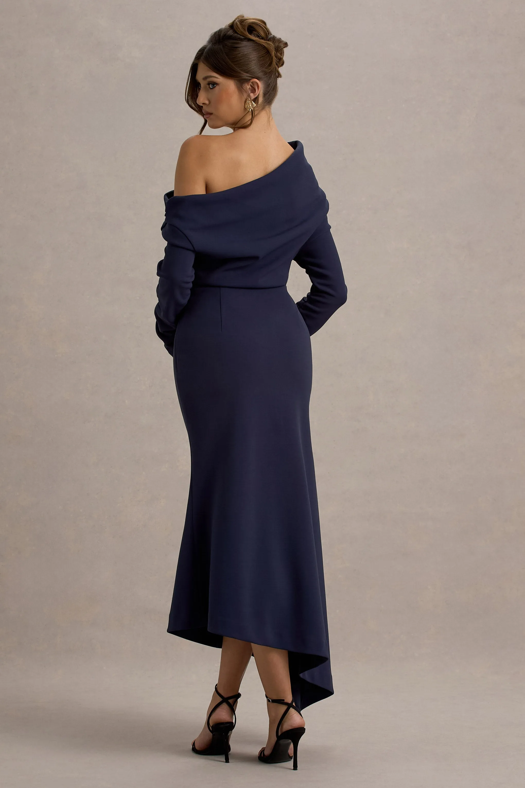 Lou | Navy One-Shoulder Asymmetric Maxi Dress sold by Club L London product image thumbnail 2