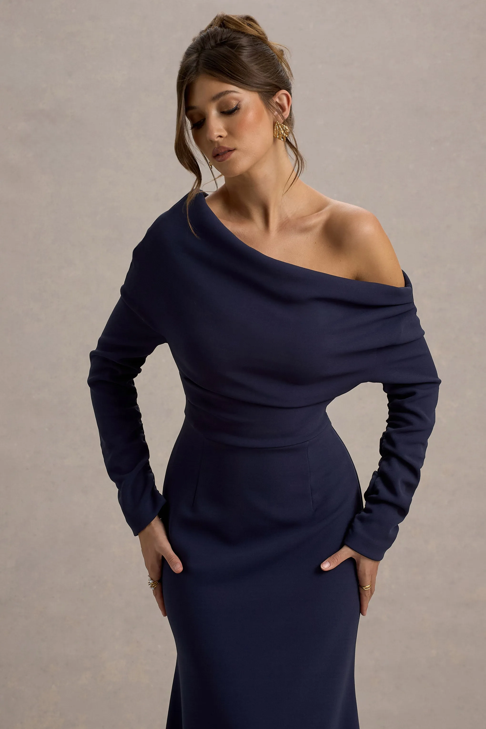 Lou | Navy One-Shoulder Asymmetric Maxi Dress sold by Club L London product image thumbnail 3