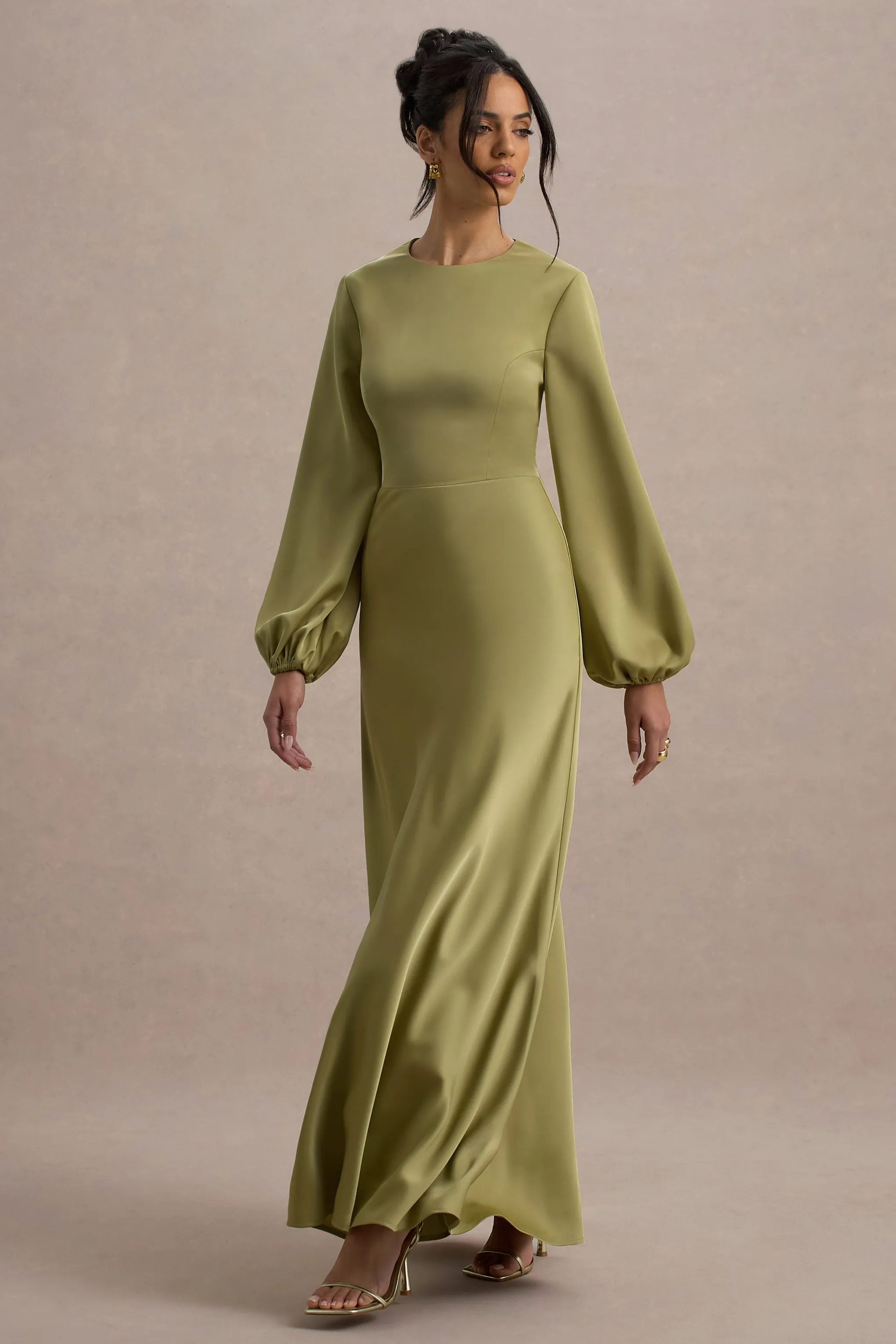 Crawley | Light Green Satin Puff-Sleeve Maxi Dress sold by Club L London product image thumbnail 5