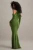 Hurghada | Green Plunge-Neck Long-Sleeve Maxi Dress sold by Club L London