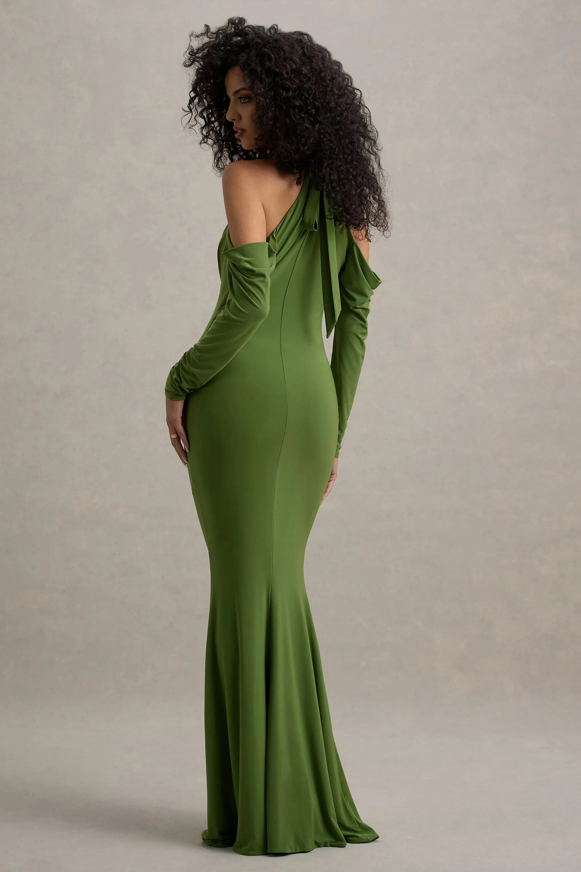 Hurghada | Green Plunge-Neck Long-Sleeve Maxi Dress sold by Club L London product image thumbnail 2