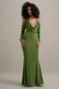 Hurghada | Green Plunge-Neck Long-Sleeve Maxi Dress sold by Club L London