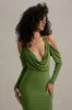Hurghada | Green Plunge-Neck Long-Sleeve Maxi Dress sold by Club L London