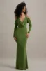 Hurghada | Green Plunge-Neck Long-Sleeve Maxi Dress sold by Club L London
