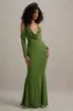 Hurghada | Green Plunge-Neck Long-Sleeve Maxi Dress sold by Club L London