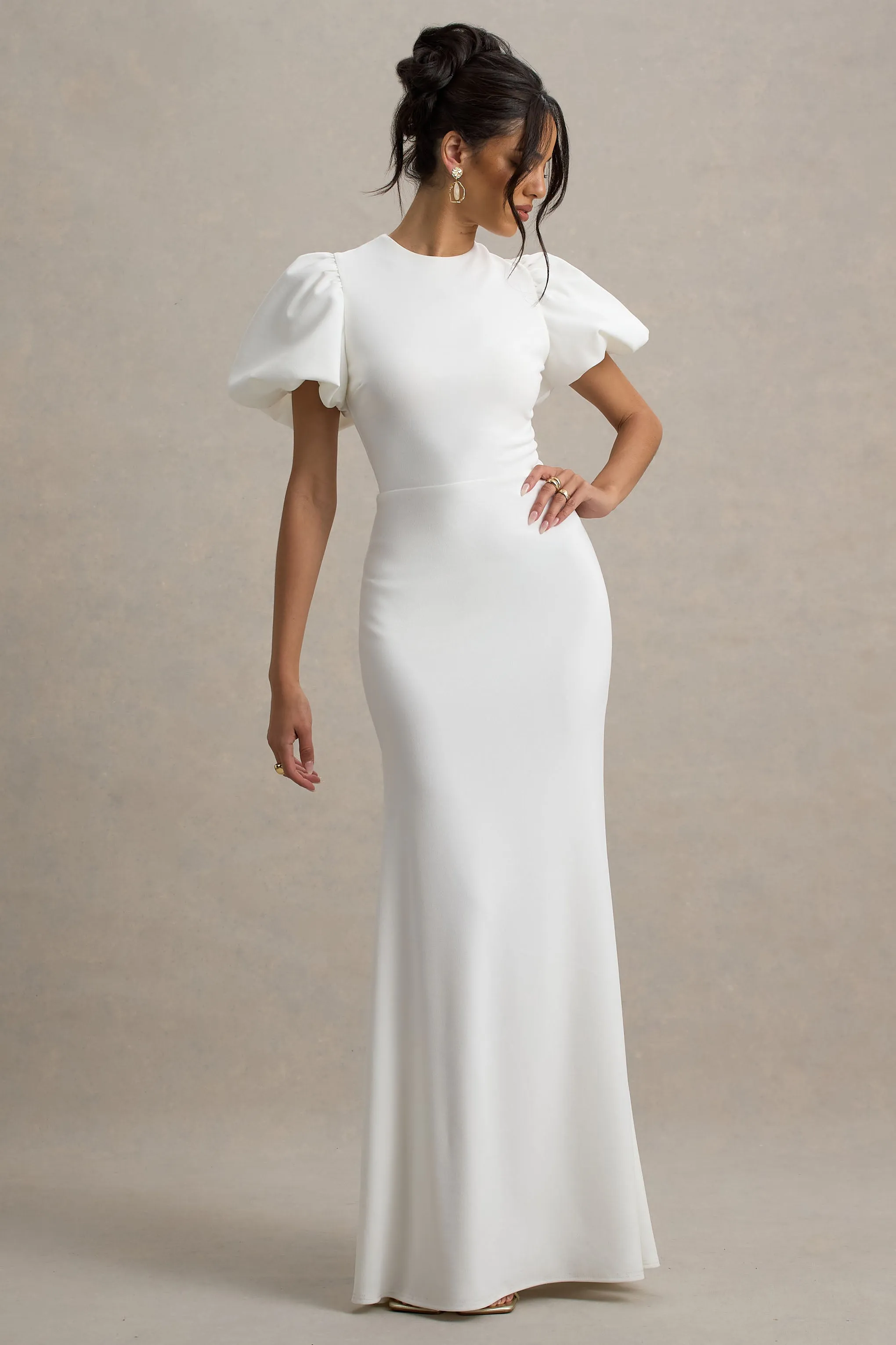 Love Letters | White Puff-Sleeve Maxi Dress sold by Club L London