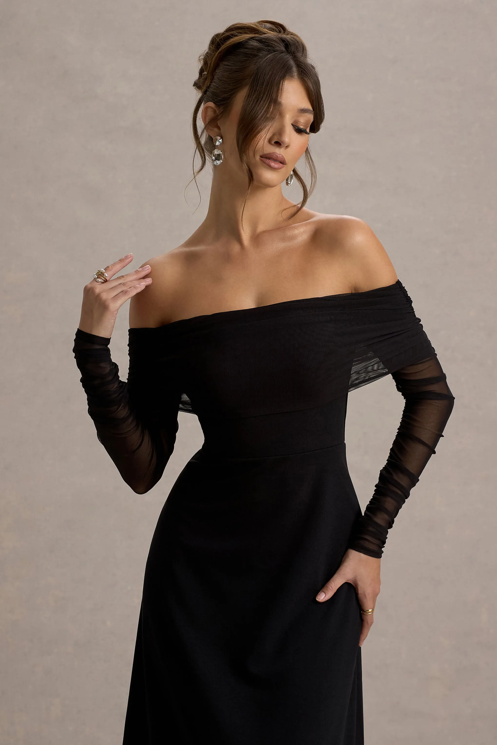 Missy | Black Bardot Long-Sleeve Midi Dress sold by Club L London product image thumbnail 3