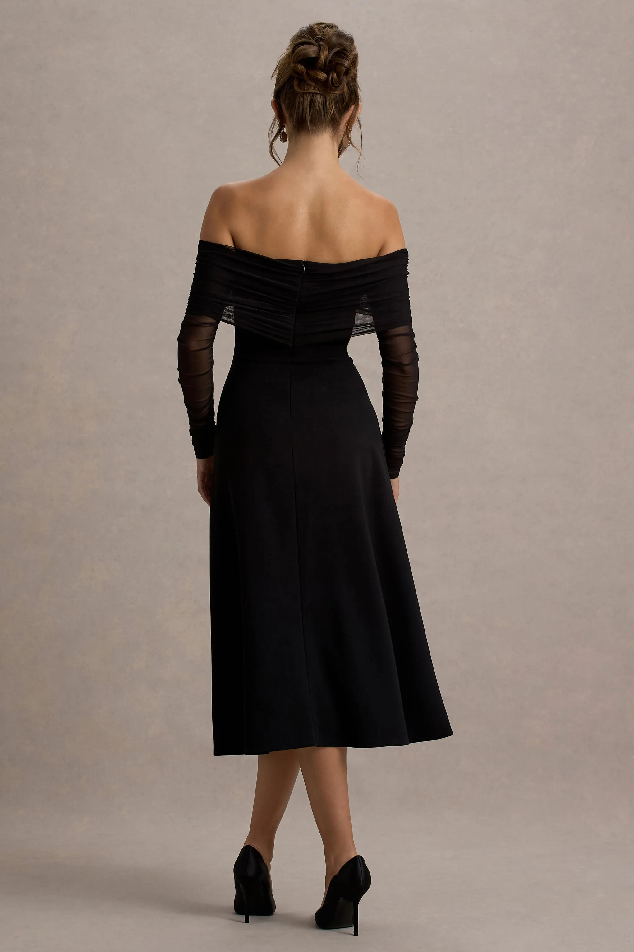 Missy | Black Bardot Long-Sleeve Midi Dress sold by Club L London product image thumbnail 2