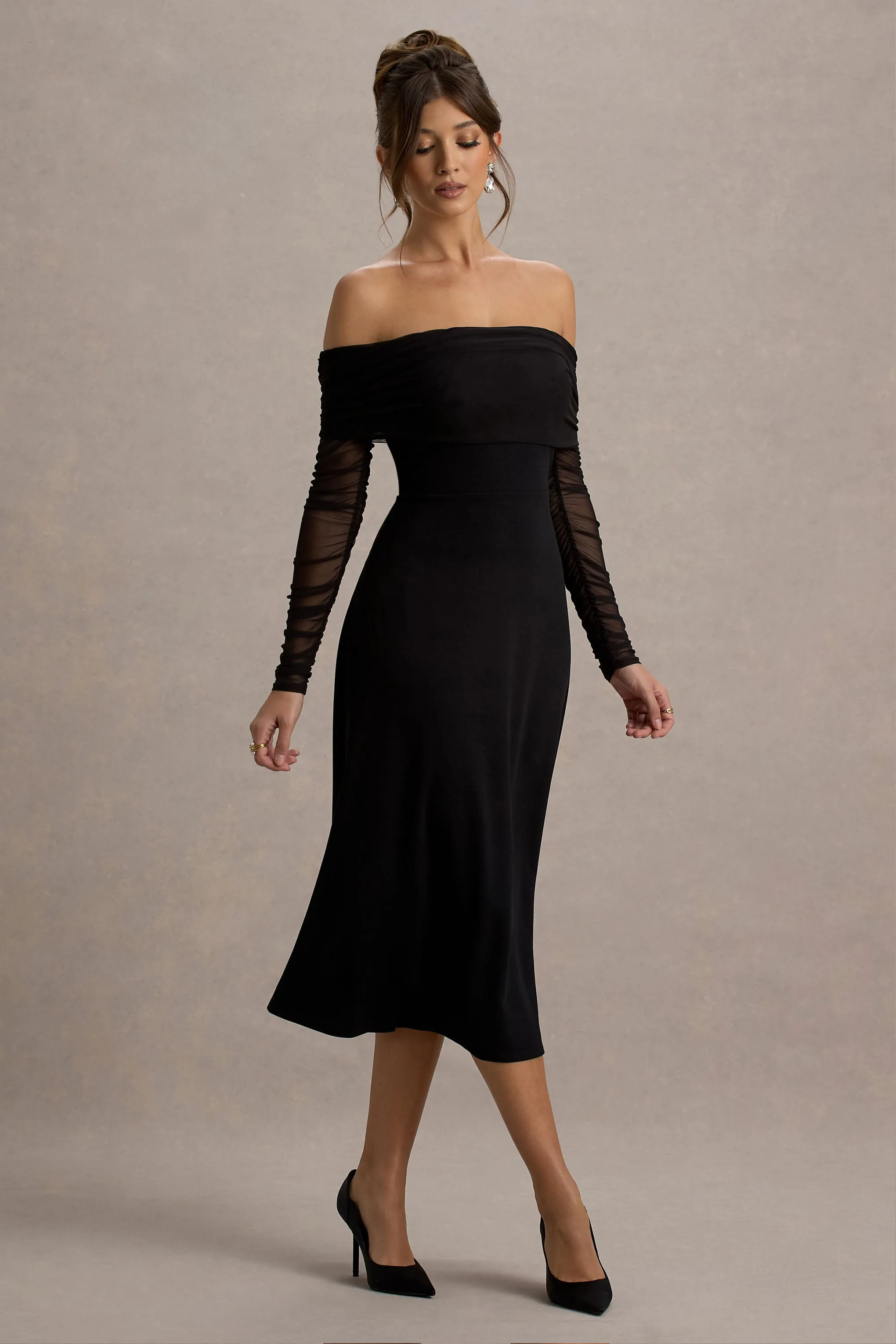 Missy | Black Bardot Long-Sleeve Midi Dress sold by Club L London product image thumbnail 4