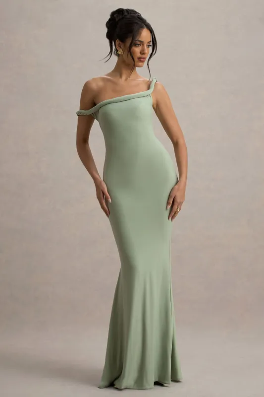 Lita | Light Green Twisted Asymmetric Maxi Dress sold by Club L London