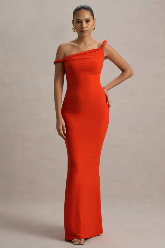 Lita | Orange Twisted Asymmetric Maxi Dress sold by Club L London