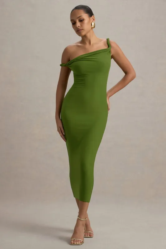 Salome | Green Twisted Asymmetric Midi Dress sold by Club L London