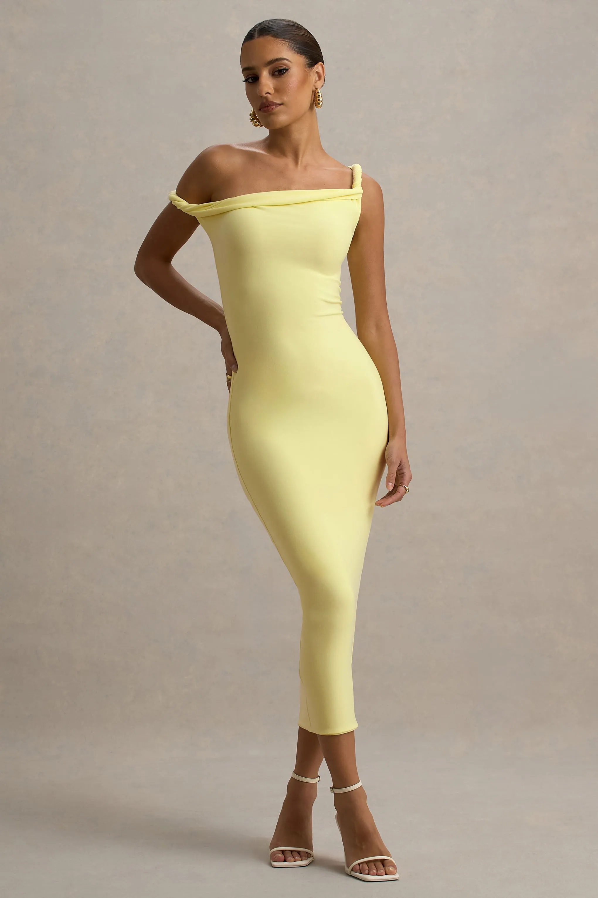 Salome | Lemon Twisted Asymmetric Midi Dress sold by Club L London product image thumbnail 4